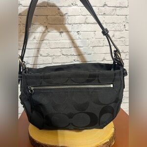 Coach Hobo Shoulder Purse Bag Handbag Black Fabric Signature Fabric
